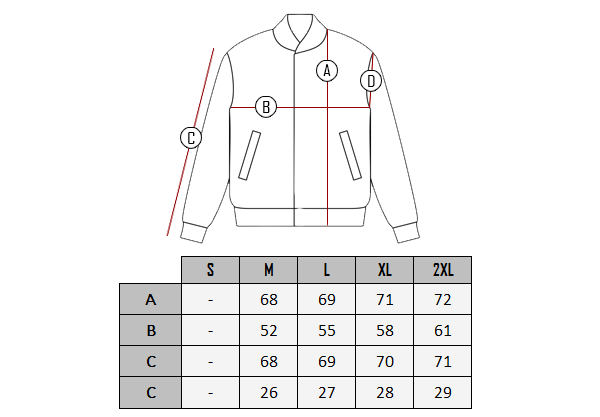  Zuko jacket size table