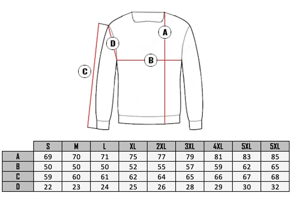 Størrelseguide av Zuto Long sleeve