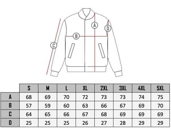 Kampfar leather jacket size table