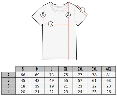 Størrelsesguide av RD Button t-shirt