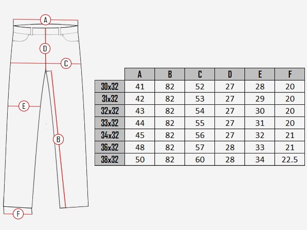  RD Premium Thunder Skinnbukse size chart