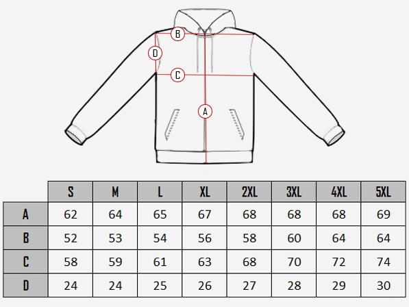 Ride or die Hoodie size chart