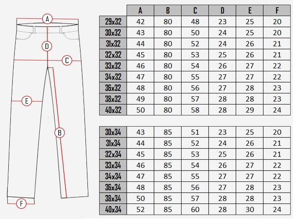  San Antonio Jeanssize chart