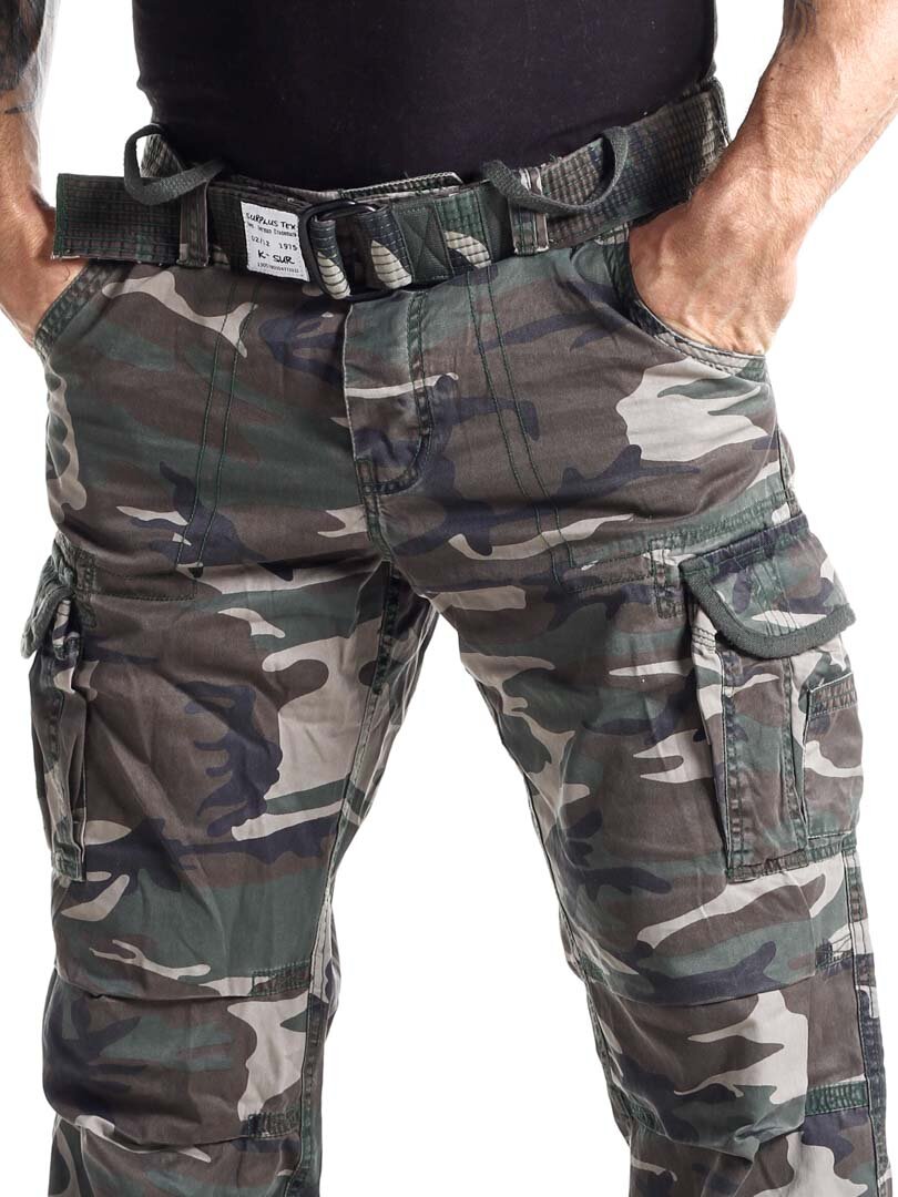 Premium Vintage Cargo Bukse med Belte - Wood Camo