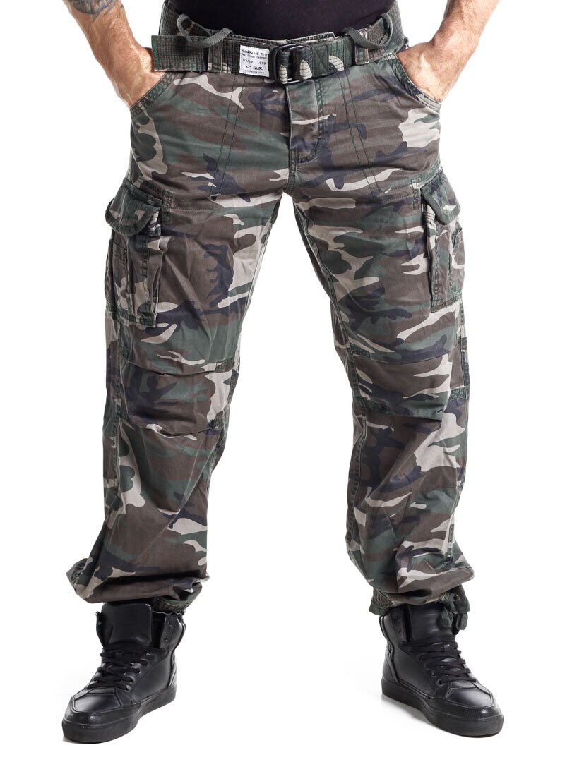Premium Vintage Cargo Bukse med Belte - Wood Camo