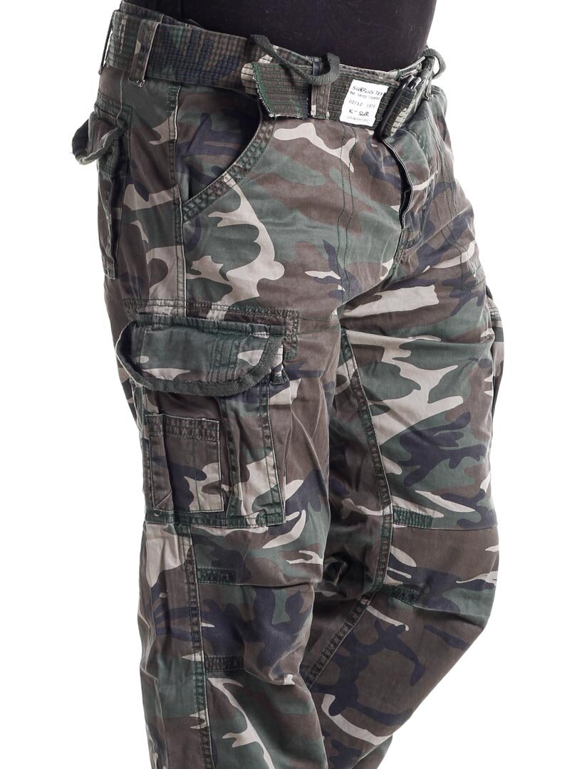Premium Vintage Cargo Bukse med Belte - Wood Camo