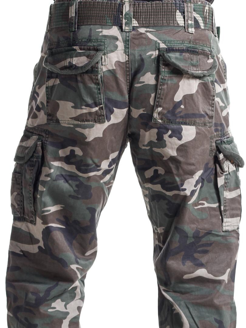 Premium Vintage Cargo Bukse med Belte - Wood Camo