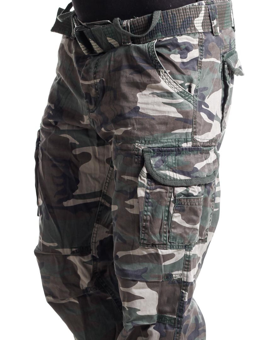 Premium Vintage Cargo Bukse med Belte - Wood Camo