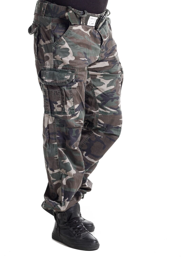 Premium Vintage Cargo Bukse med Belte - Wood Camo