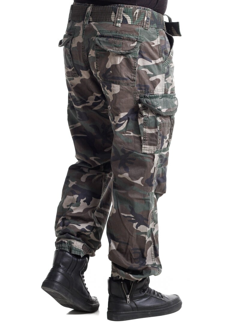Premium Vintage Cargo Bukse med Belte - Wood Camo