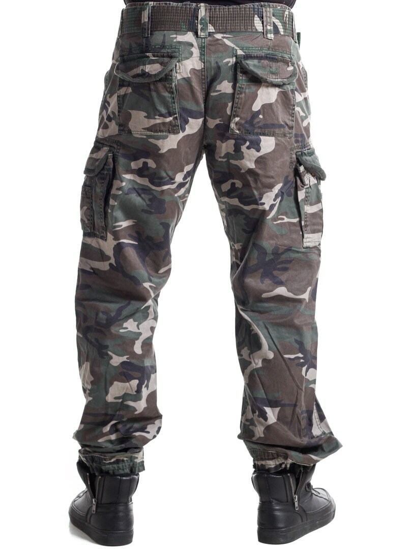 Premium Vintage Cargo Bukse med Belte - Wood Camo