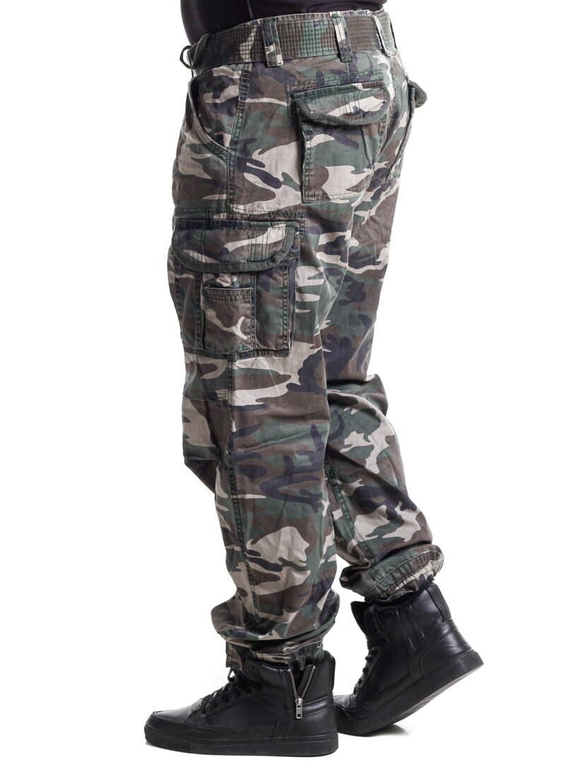 Premium Vintage Cargo Bukse med Belte - Wood Camo