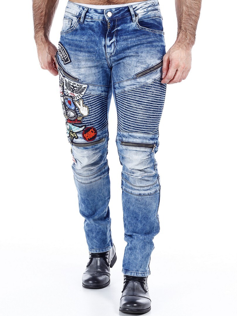 Tigris denim jeans i blå med patches fra merke Cipo & Baxx