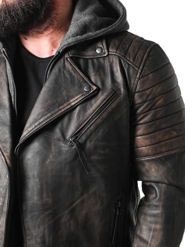 RD Brigade Biker Skinnjakke - Brun