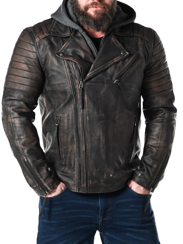 RD Brigade Biker Skinnjakke - Brun