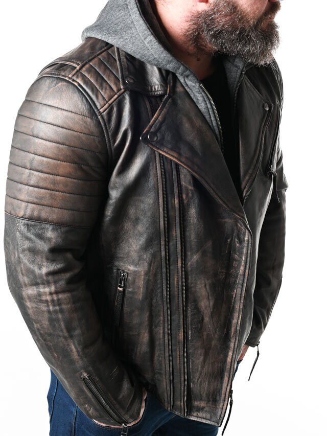 RD Brigade Biker Skinnjakke - Brun