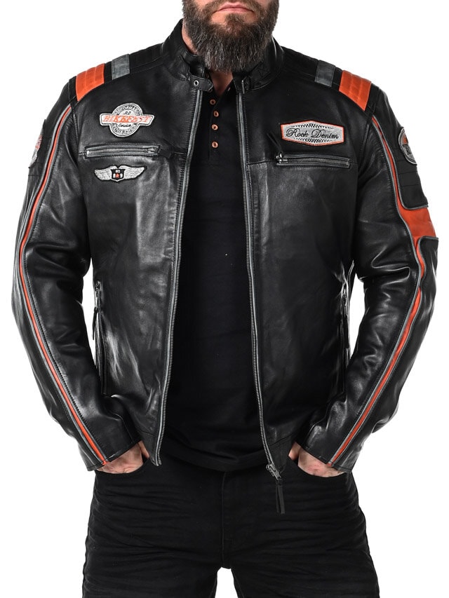 RD Premium Rider Skinnjakke - Svart/Orange