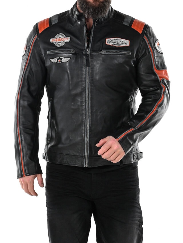 RD Premium Rider Skinnjakke - Svart/Orange