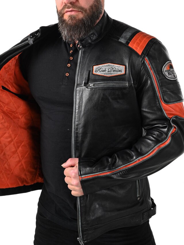 RD Premium Rider Skinnjakke - Svart/Orange