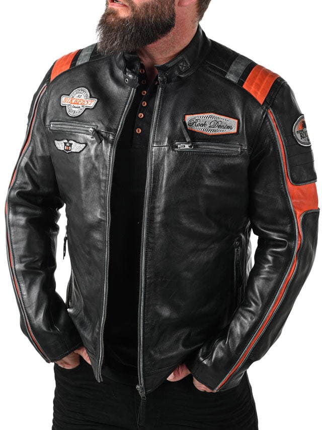 RD Premium Rider Skinnjakke - Svart/Orange