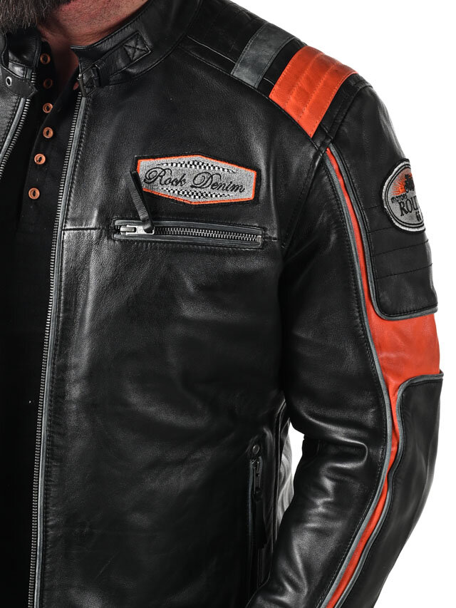 RD Premium Rider Skinnjakke - Svart/Orange