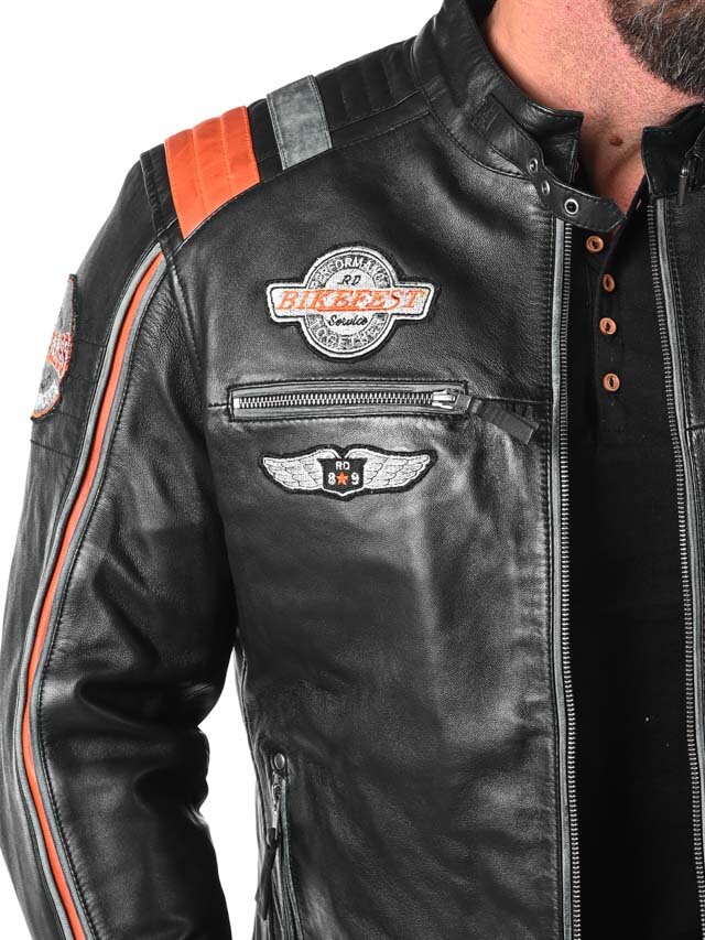 RD Premium Rider Skinnjakke - Svart/Orange
