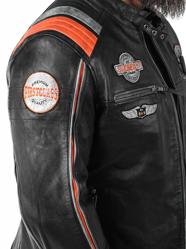 RD Premium Rider Skinnjakke - Svart/Orange