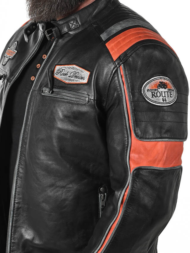 RD Premium Rider Skinnjakke - Svart/Orange