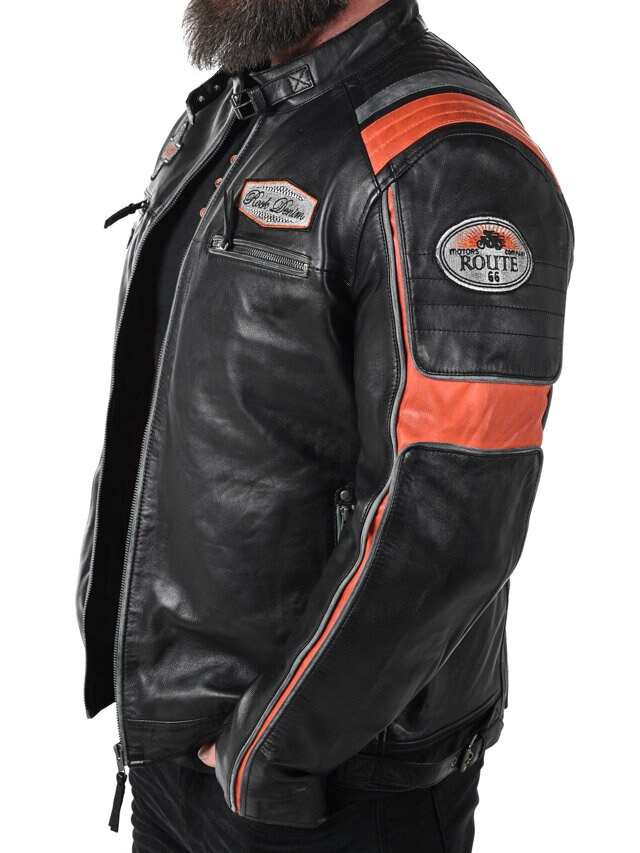 RD Premium Rider Skinnjakke - Svart/Orange