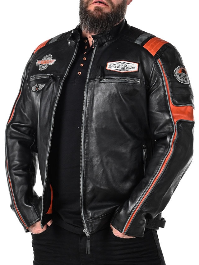 RD Premium Rider Skinnjakke - Svart/Orange