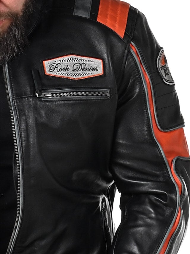 RD Premium Rider Skinnjakke - Svart/Orange