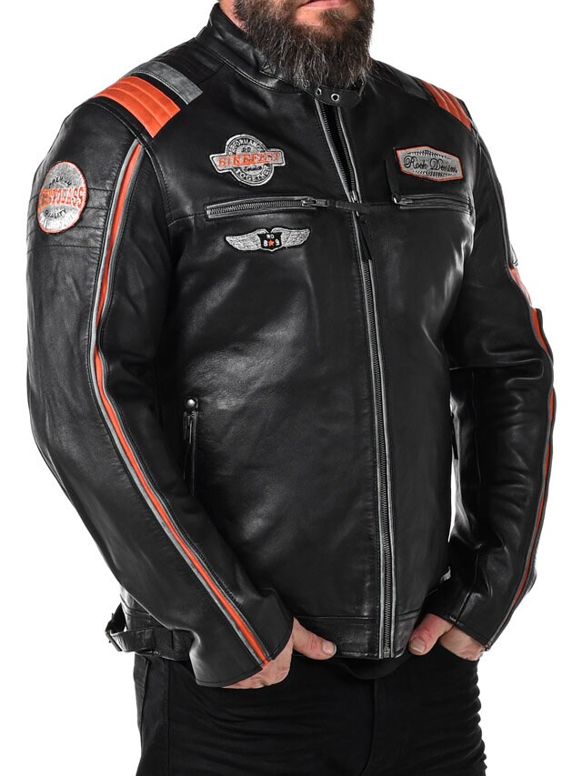 RD Premium Rider Skinnjakke - Svart/Orange