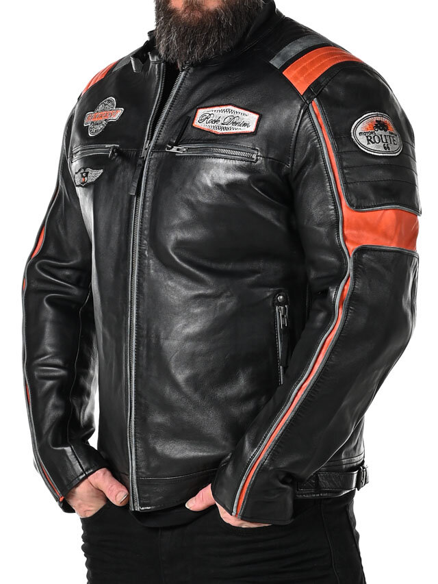 RD Premium Rider Skinnjakke - Svart/Orange