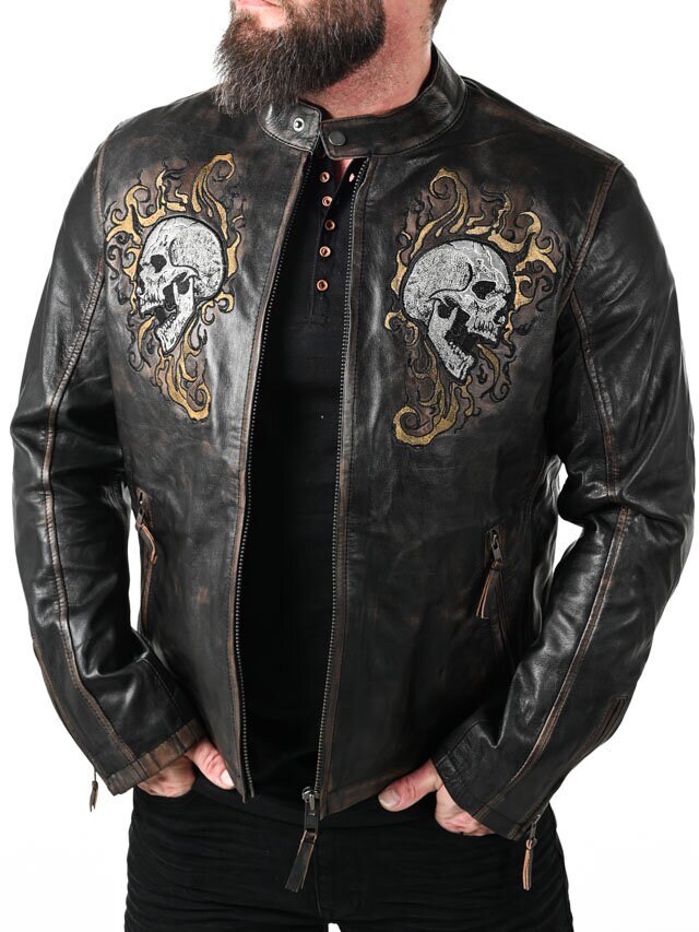 RD Skull Flames Skinnjakke - Svart