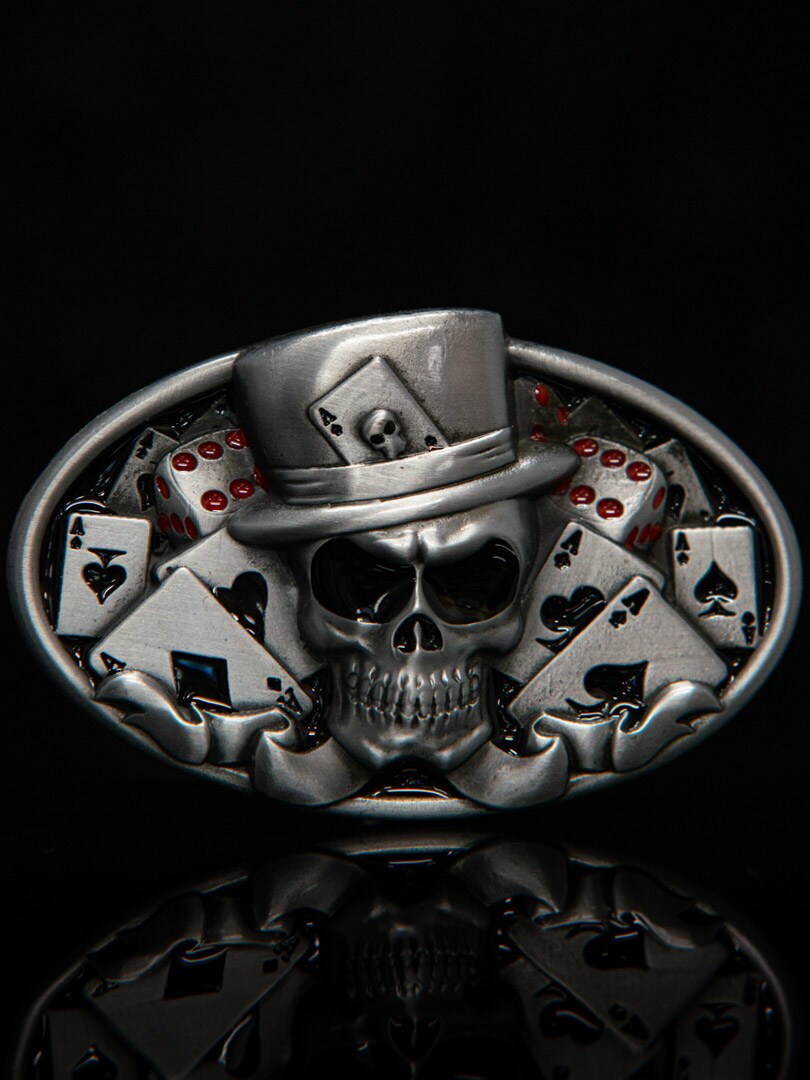 Skull Dice Casino Beltespenne - Sølv/Rød/Svart
