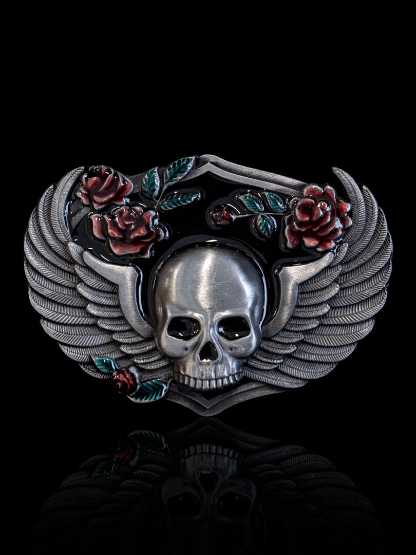 Rose Skull Beltespenne - Silver