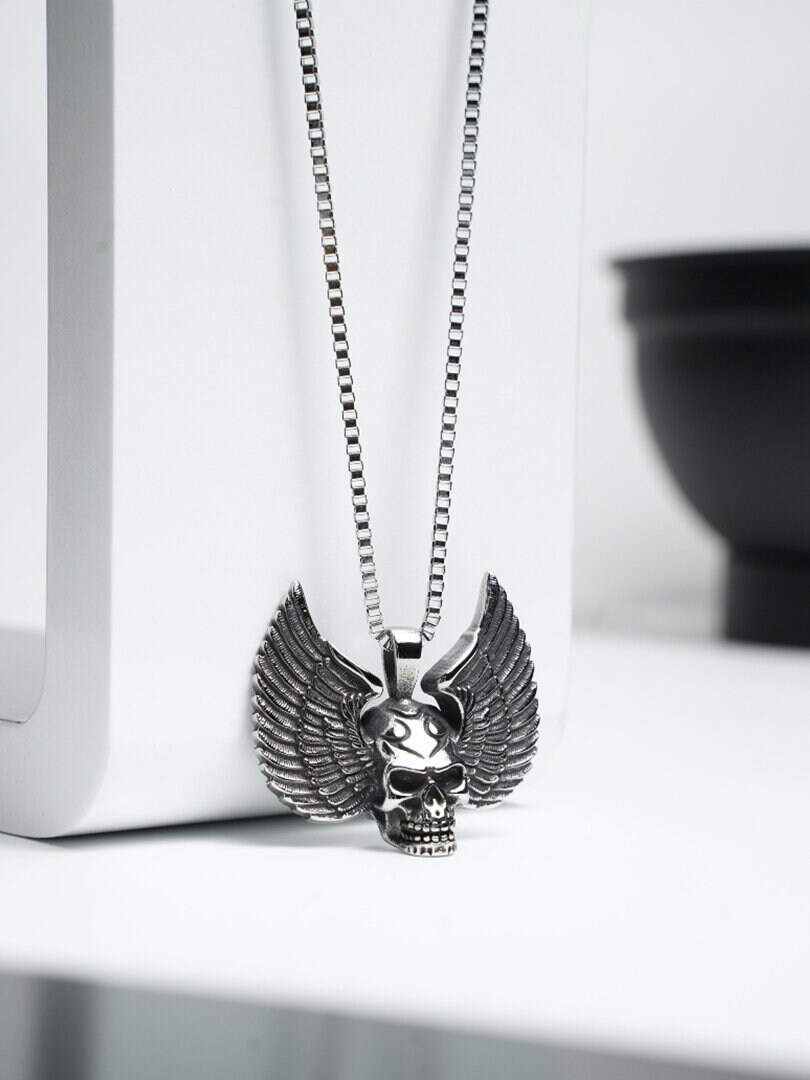 Skull Wings Halskjede - Sølv