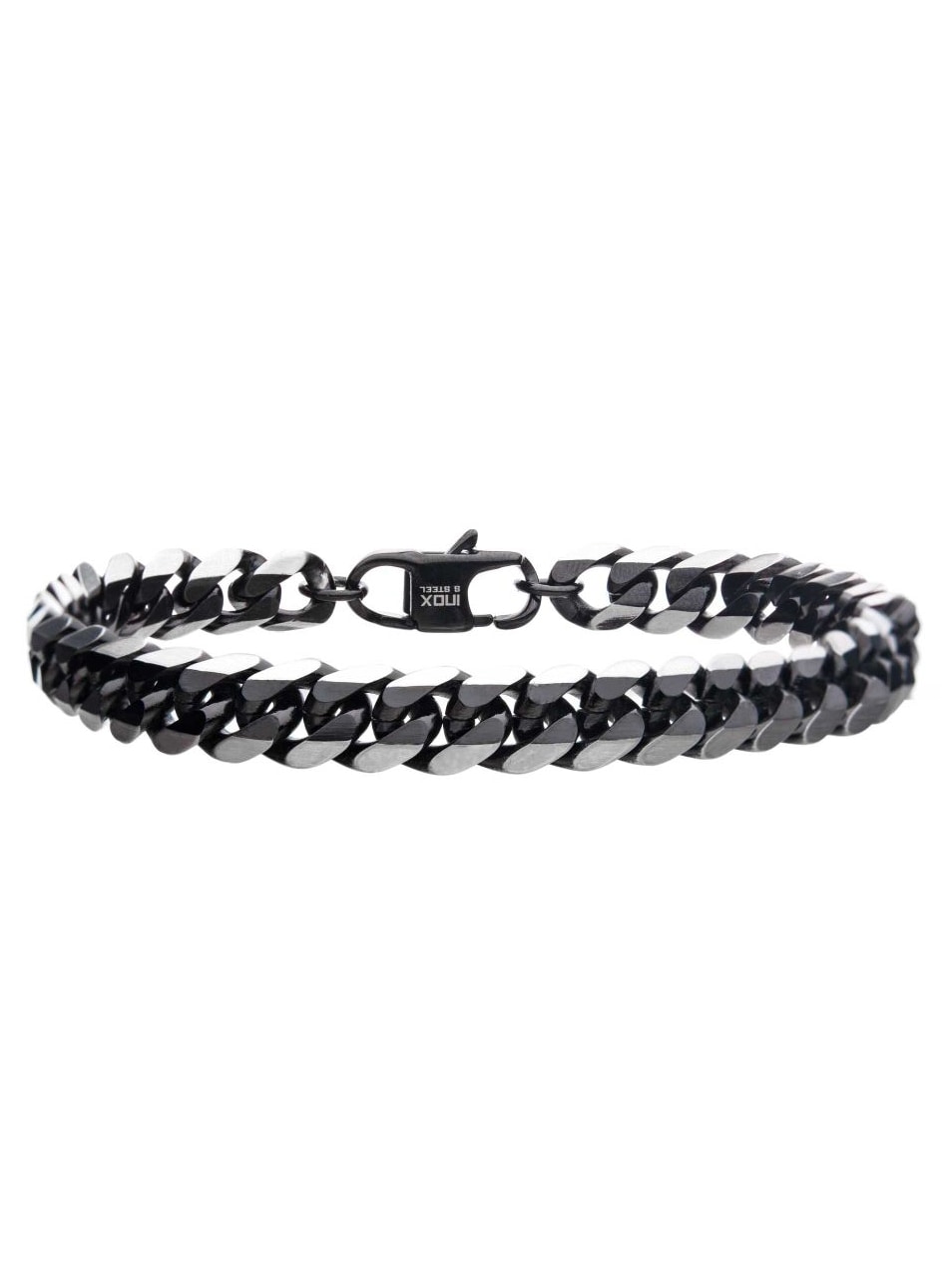 Curb Chain Inox Armband  Svart Silver.jpg