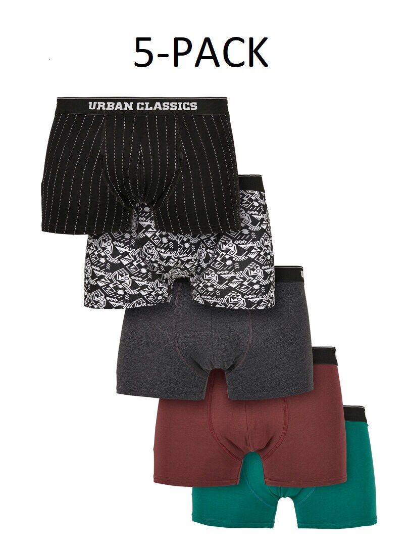 5-pack Urban Classics Organic Boxer - Svart/Vinrød/Grøn
