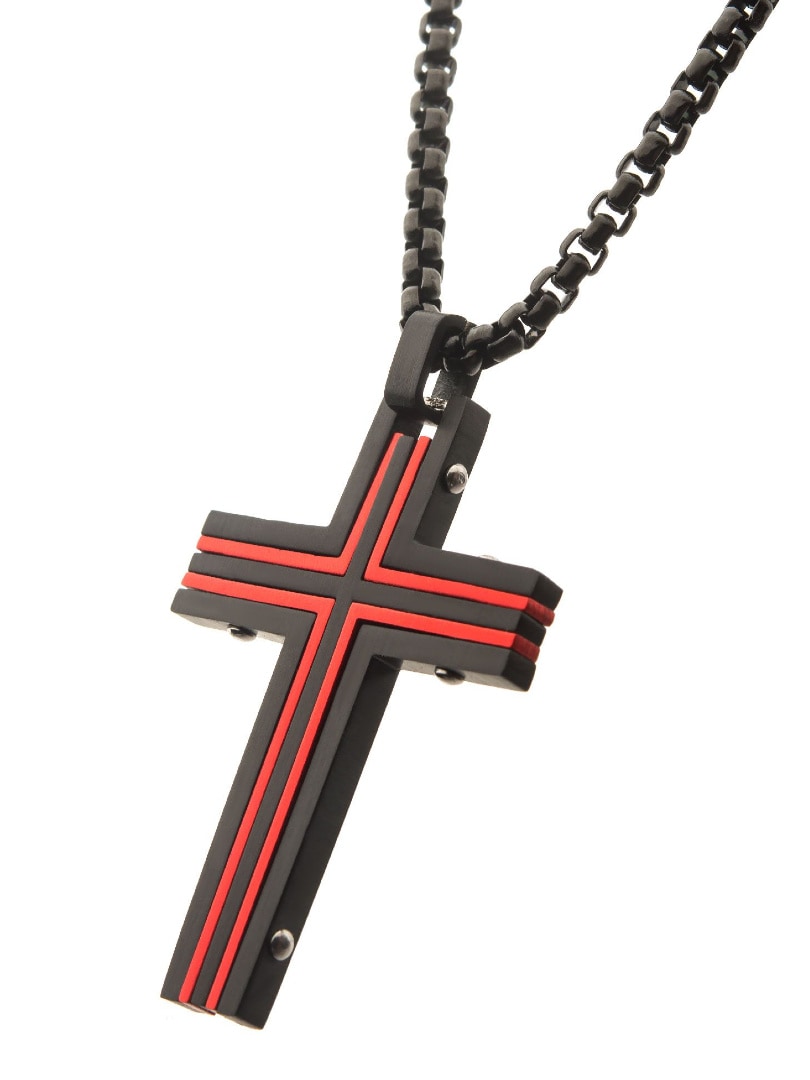 Dante Cross Inox Halskjede - Svart/Rød