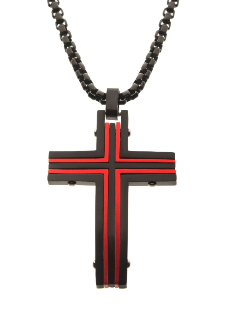 Dante Cross Inox Halskjede - Svart/Rød