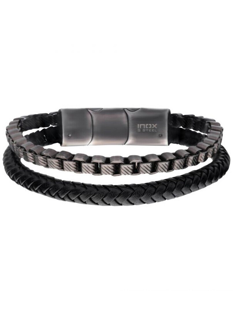 Leather & Chain Inox Armbånd - Svart