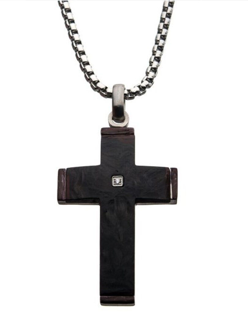 Carbon Cross Inox Halsband - Svart