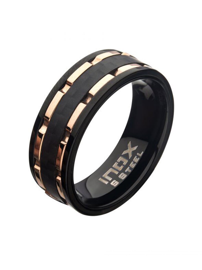 Rose Ridged Inox Ring - Svart/Rose