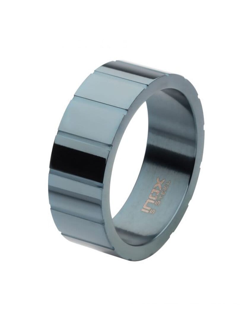 Ridged Compact Inox Ring - Blå