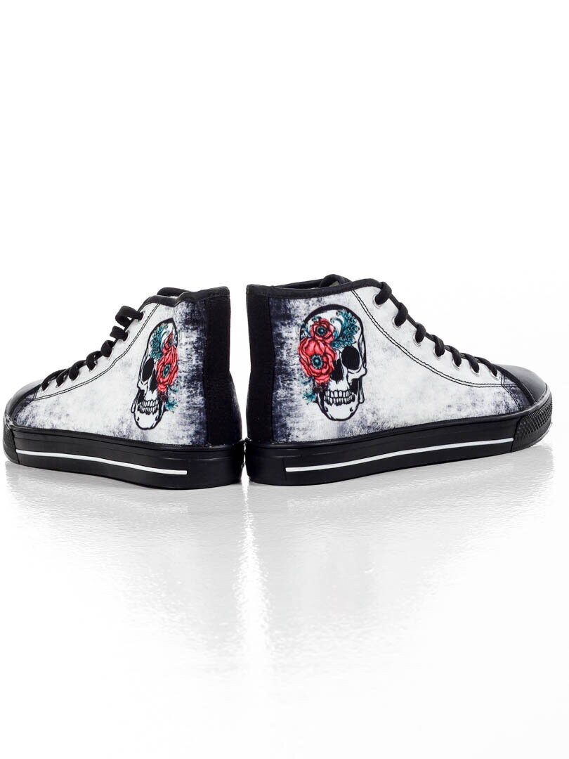 High Top Skull With Rose Sneakers - Hvit/Svart