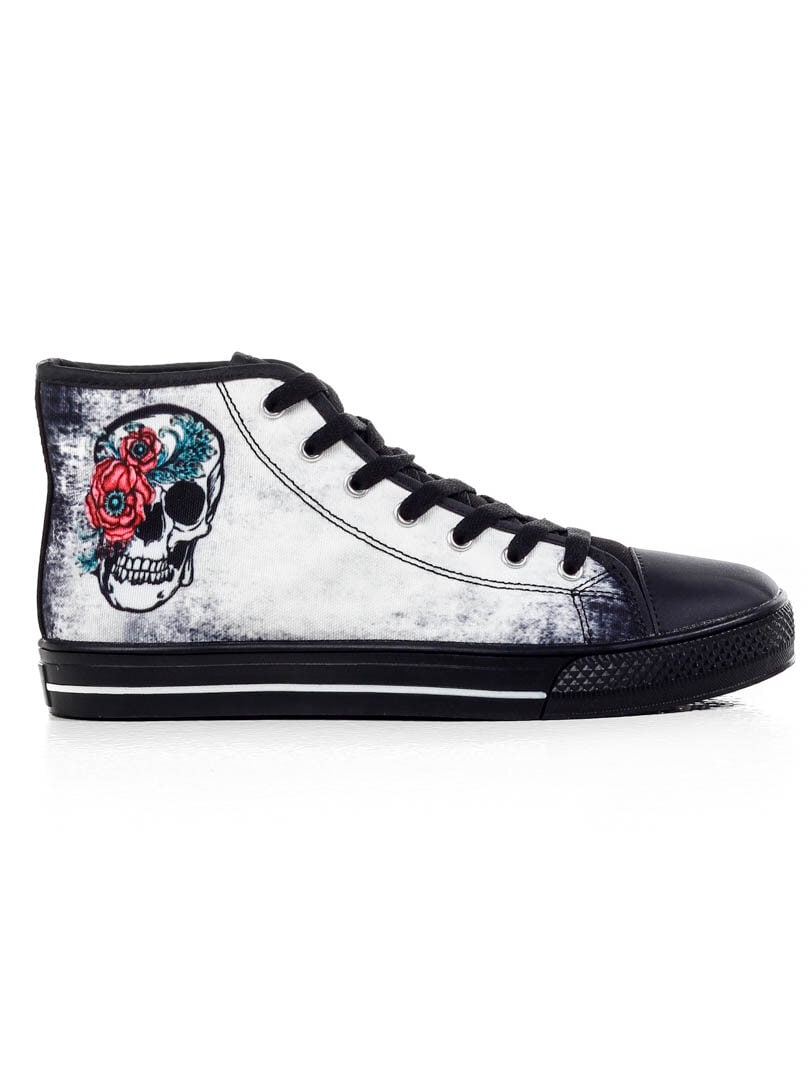 High Top Skull With Rose Sneakers - Hvit/Svart