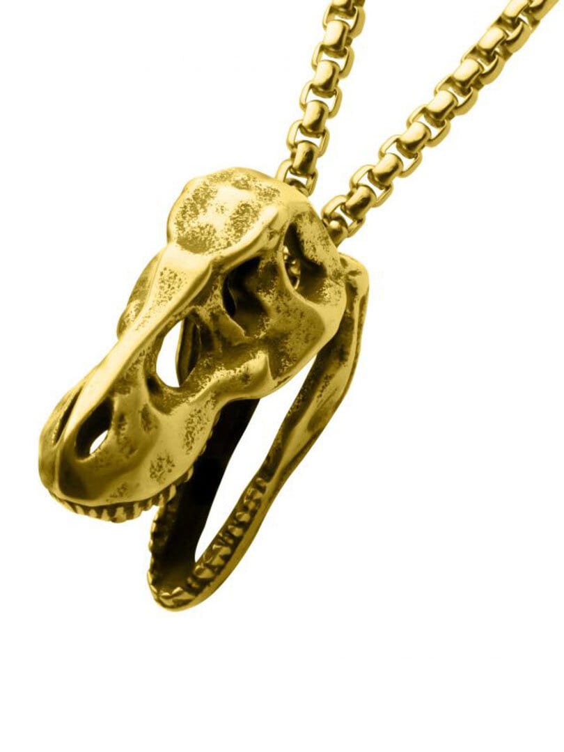 T-Rex Skull Inox Halskjede - Gull