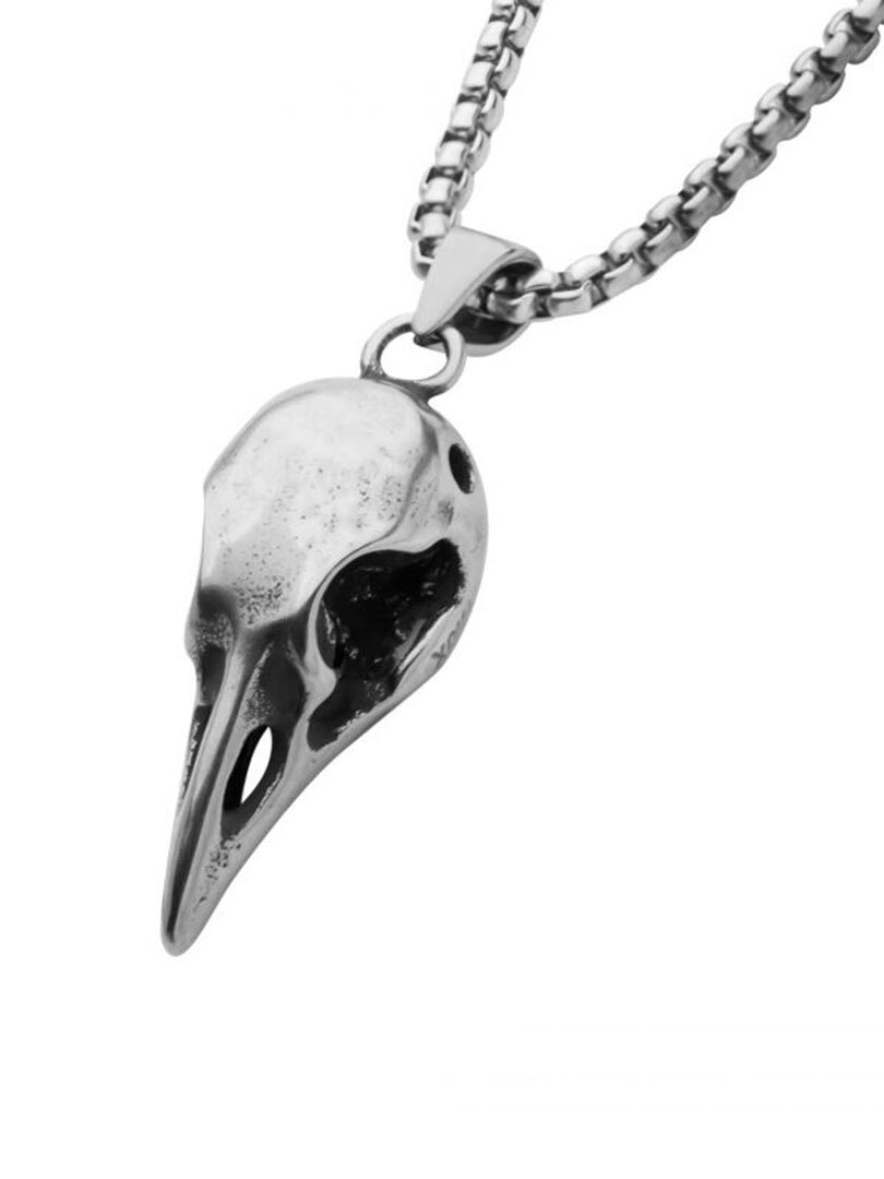 Crow Skull Inox Halskjede - Silver